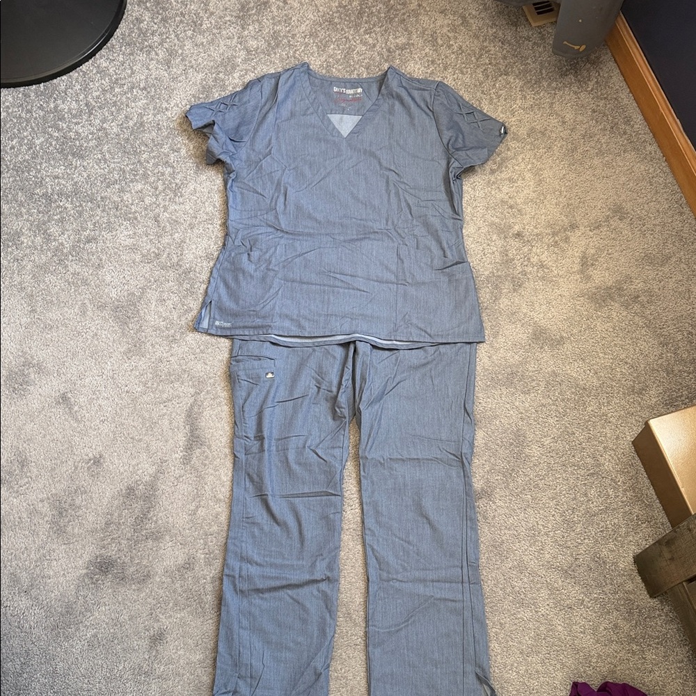 Grey's Anatomy heather blue Scrub Set